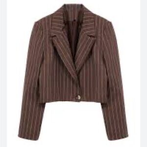 Brown Striped Cropped Jacket